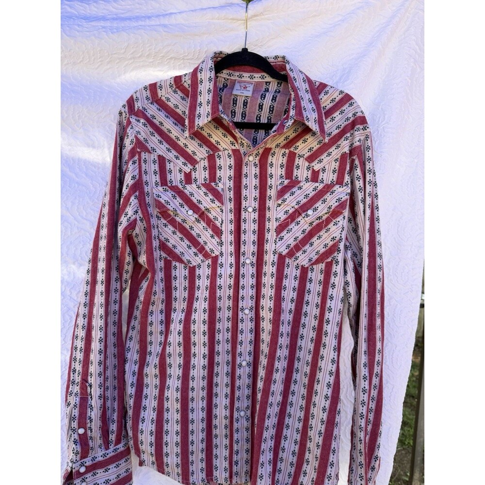 True Religion XXL Red Cream Stripe Western Pearl Snap Shirt